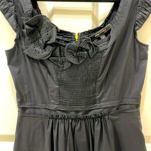 Black Cotton BCBG Max Azria Summer Sundress with Eyelet Flowers and Tucking